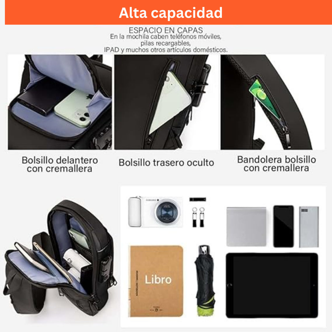 Mochila Crossbody Antirrobo con USB – Seguridad y Estilo en un Solo Diseño