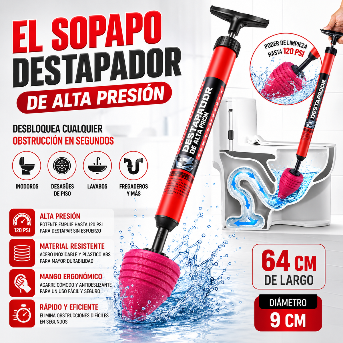 🪠Sopapo Destapador Inodoro Presión Aire 🚽😆 / Oferta: sumale un limpia brochas recargable!!💅