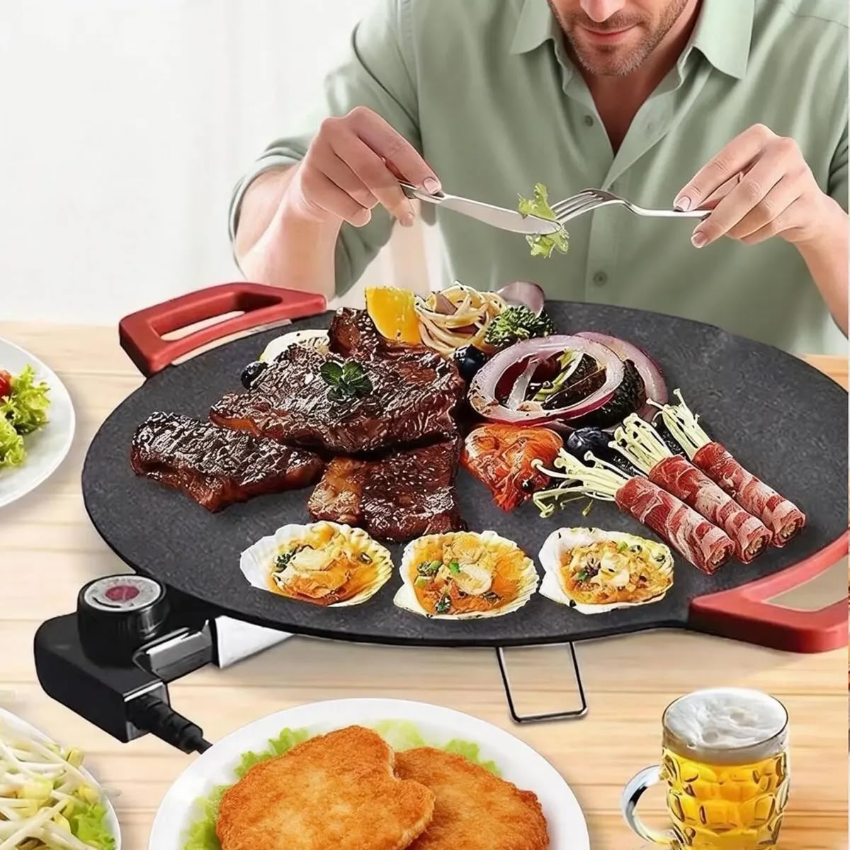 🍗Plancha Eléctrica Tipo Parrilla  🥩+ 🎁 organizador de cubiertos de REGALO 🍴😀
