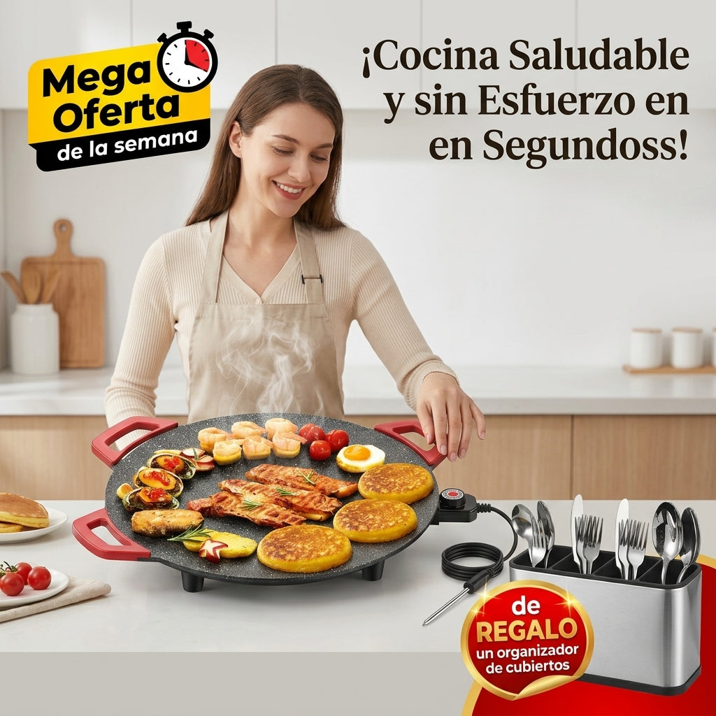 🍗Plancha Eléctrica Tipo Parrilla  🥩+ 🎁 organizador de cubiertos de REGALO 🍴😀